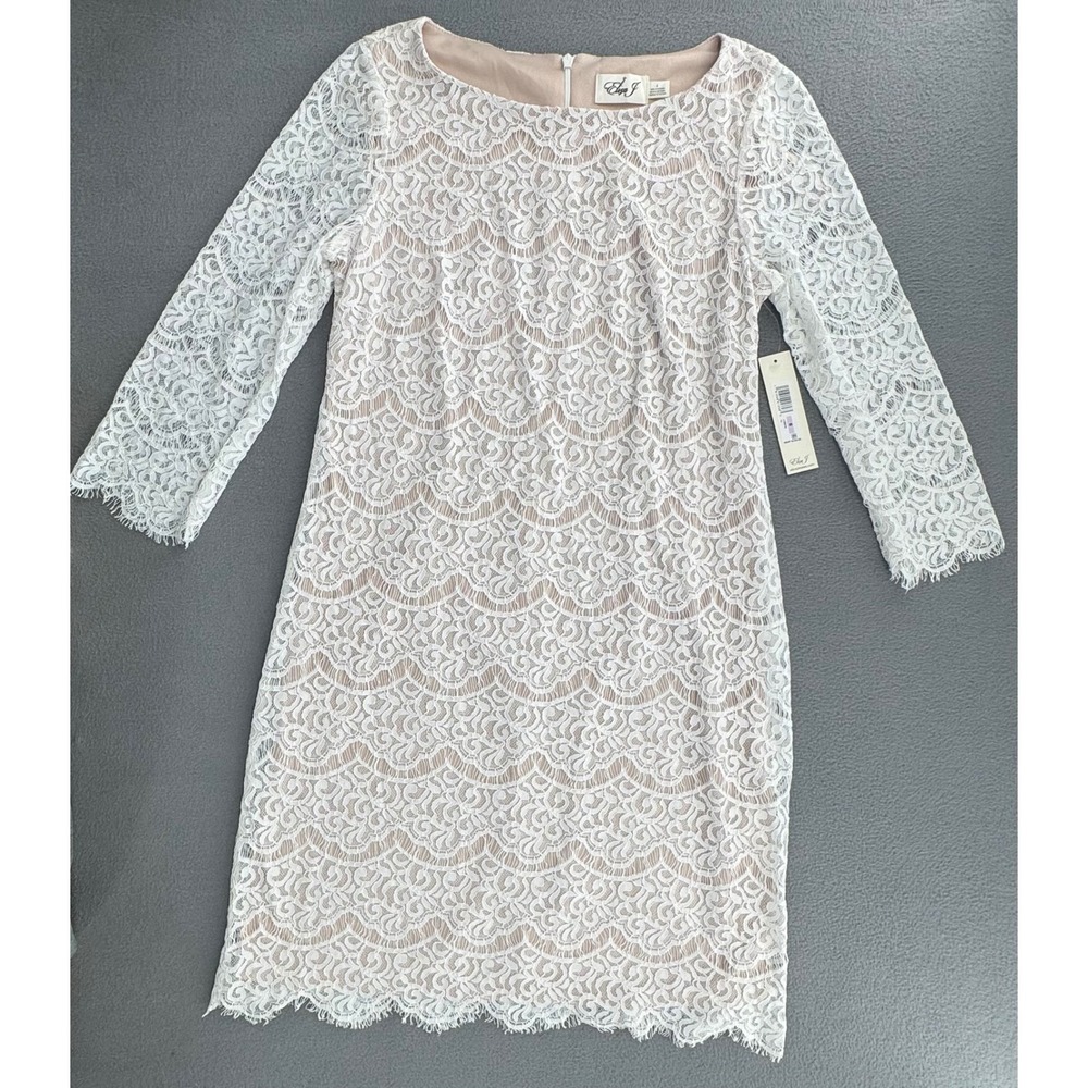 Eliza J Lace Shift Dress Sz 6 Floral 3/4 Sleeve romantic dainty elegant bridal